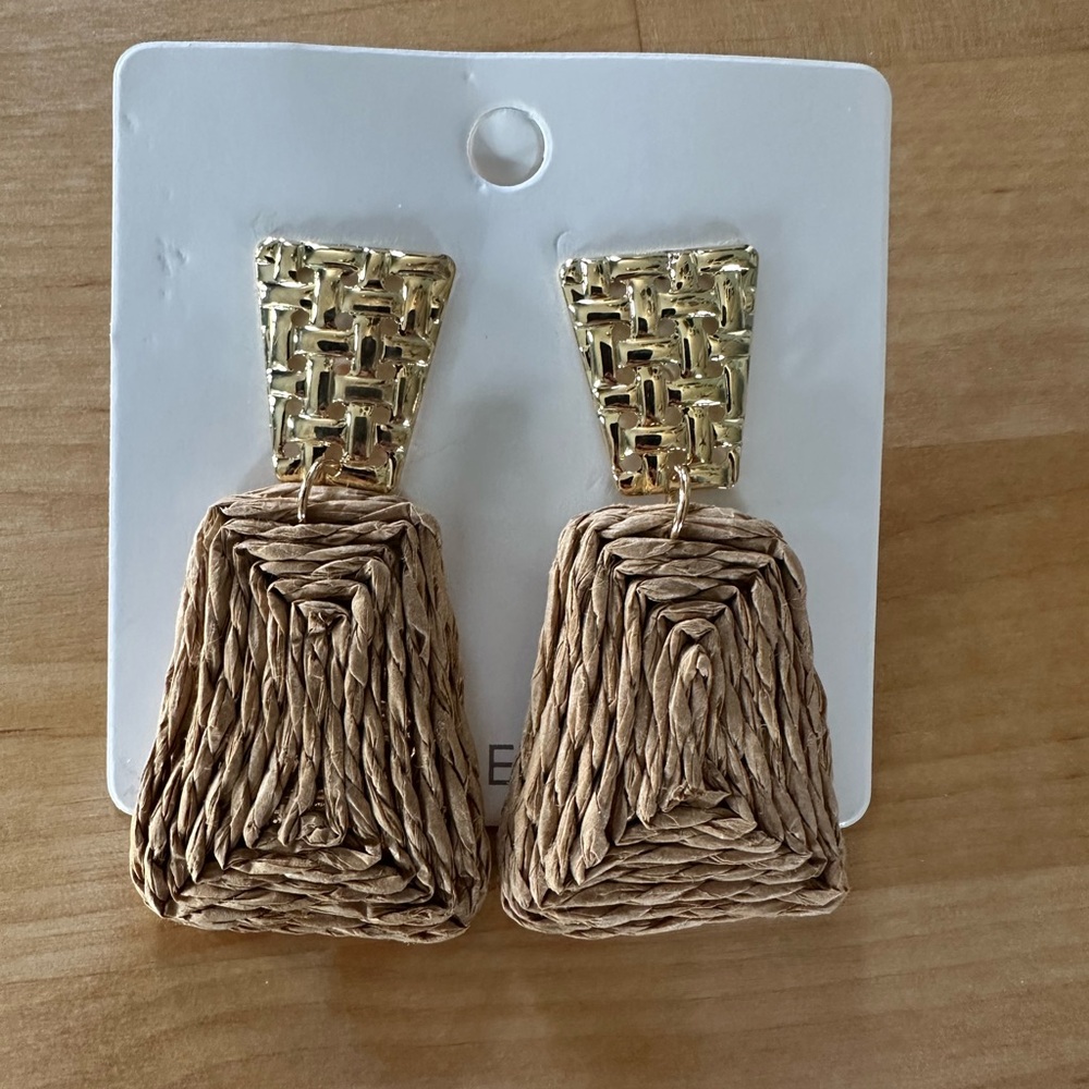 Woven Gold and Tan Earrings